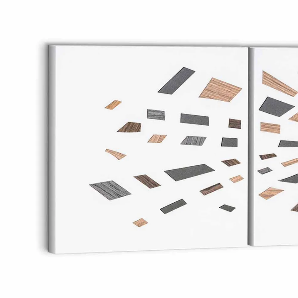 Dekorativní nástěnný panel na plátně s dřevěnými vložkami vyrobený v Itálii - Beatris Viadurini