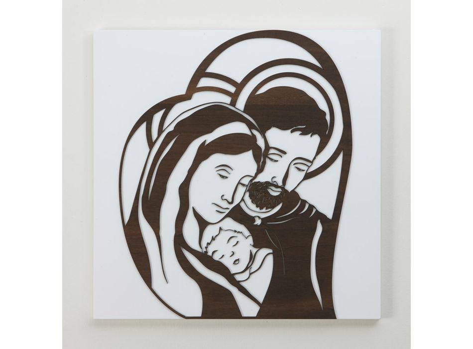 Panel vyrobený s laserovým gravírováním zobrazující svatého Josefa a rodinu - Hina Viadurini