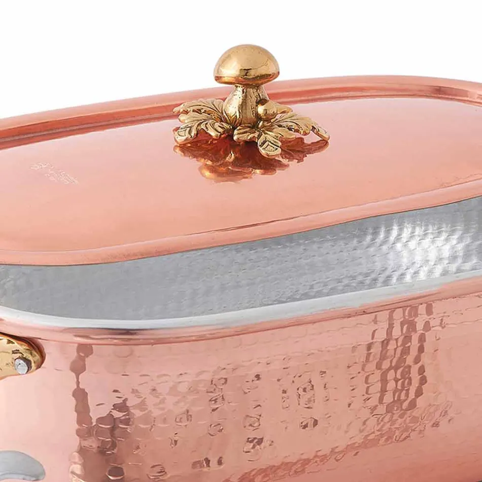 Hrnec na ryby v italské ručně pocínované mědi s víkem 44 cm - Mariapia Viadurini