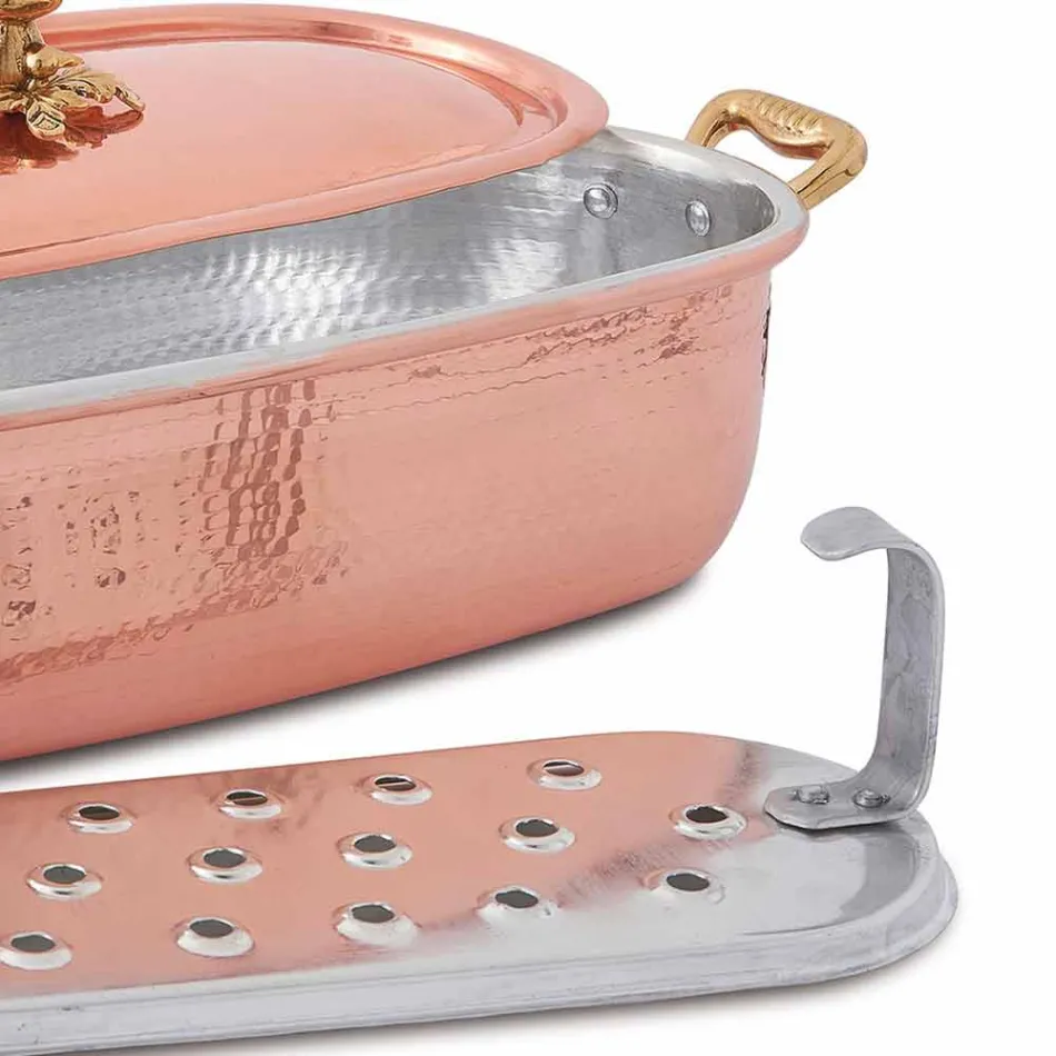 Hrnec na ryby v italské ručně pocínované mědi s víkem 44 cm - Mariapia Viadurini