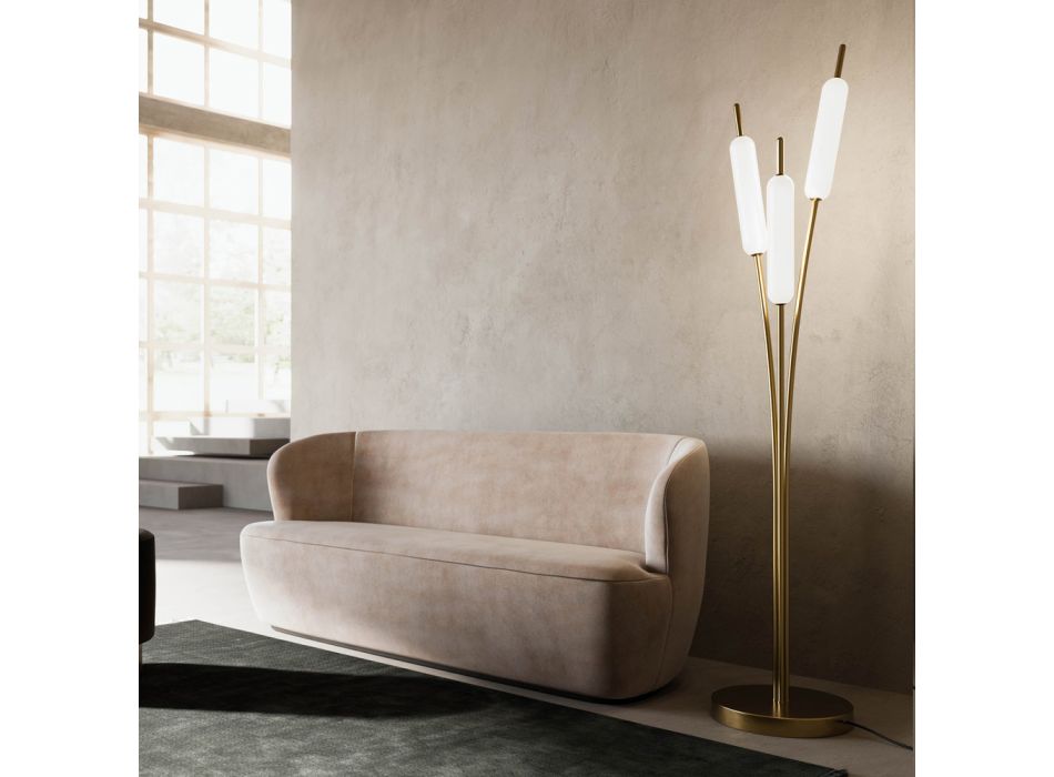 Stojací lampa se 3 světly v moderním elegantním designu z mosazi a skla - Typha od Il Fanale Viadurini