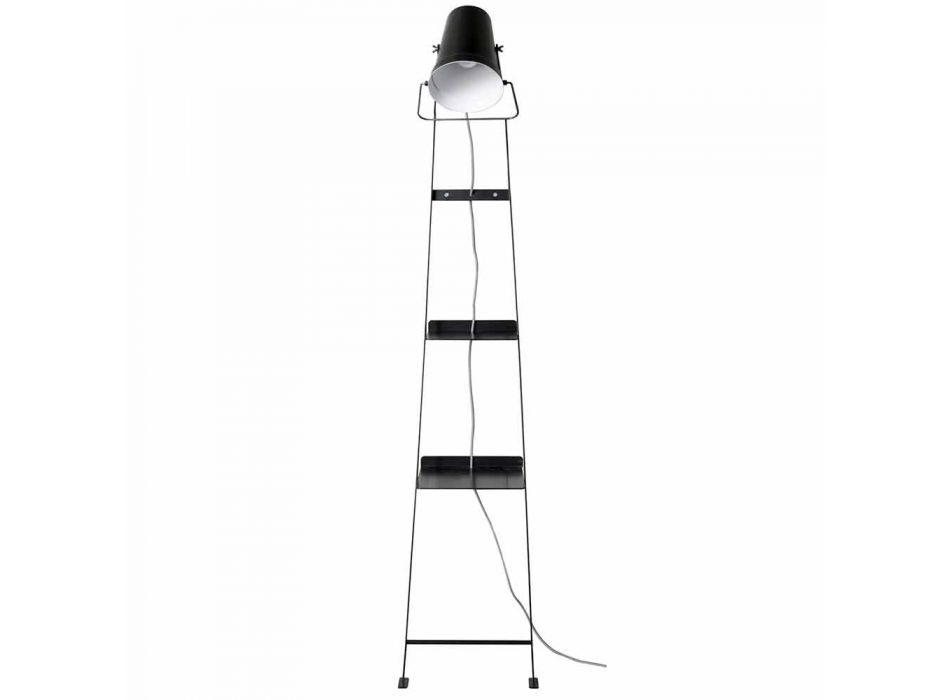 Stojací lampa do obývacího pokoje v bílém nebo matně černém kovu s policemi - Butler Viadurini