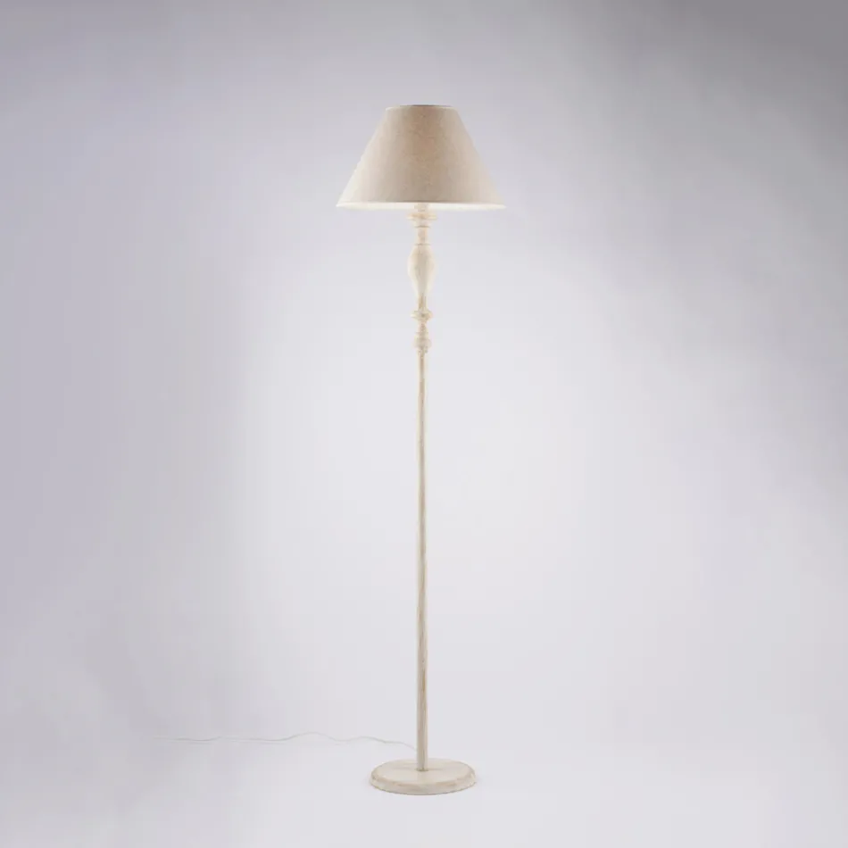 Dřevěná a železná stojací lampa a stínidlo vyrobené v Itálii pro interiérové dekorace - Toskánsko Viadurini