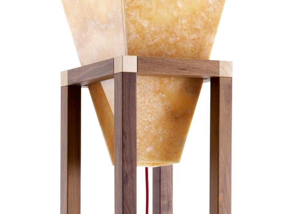 Stojací lampa v onyxu a designovém dřevě Grilli York vyráběná v Itálii Viadurini