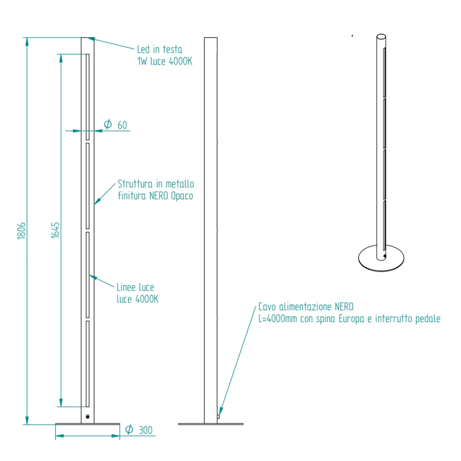 Moderní kovová stojací lampa s dvojitým osvětlením Made in Italy - Roman Viadurini
