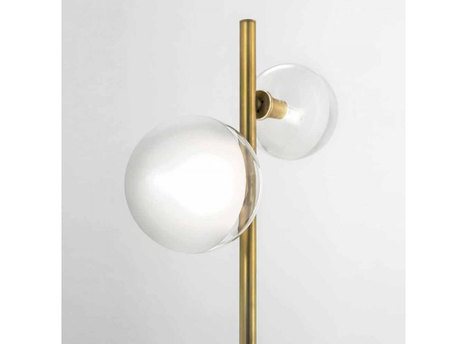Stojací lampa do obývacího pokoje se 2 světly z přírodní mosazi a skla - Molecola od Il Fanale Viadurini