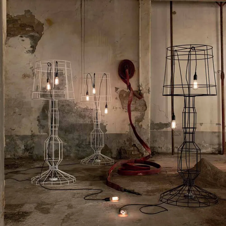 Stojací lampa do obývacího pokoje 3 světla v minimálním stylu z bílého nebo přírodního kovu - styl Viadurini