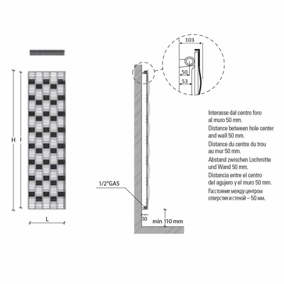 Vertikální design 5barová ocelová sálavá deska až do 1003 Watt - řeka Viadurini