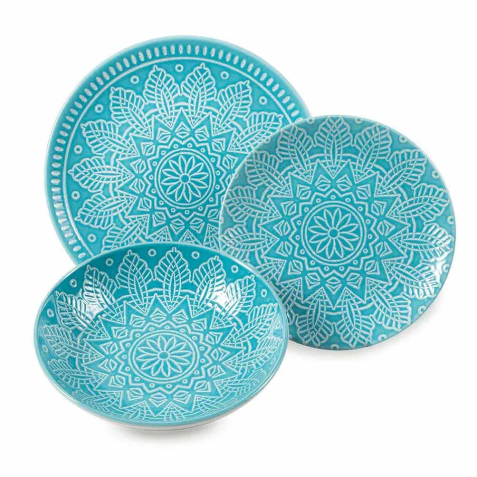 Moderní barevné talíře 18 kusů kompletní stolová služba v Gres - Creta Viadurini