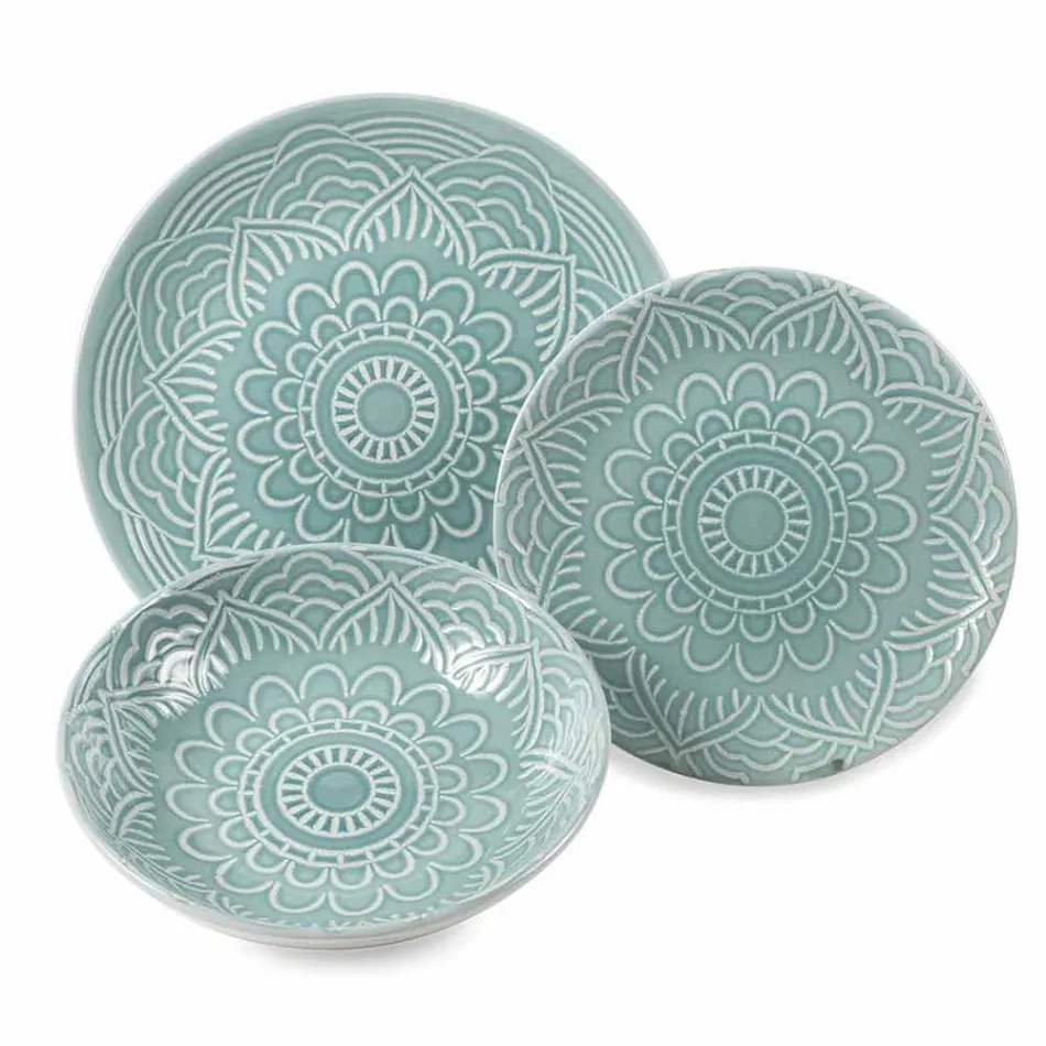 Moderní barevné talíře 18 kusů kompletní stolová služba v Gres - Creta Viadurini