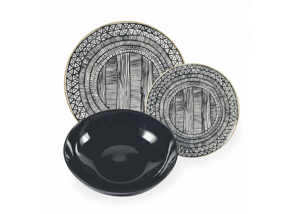 Porcelánové a černé kameninové talíře Kompletní stolní servis 18 kusů - Tribu Viadurini