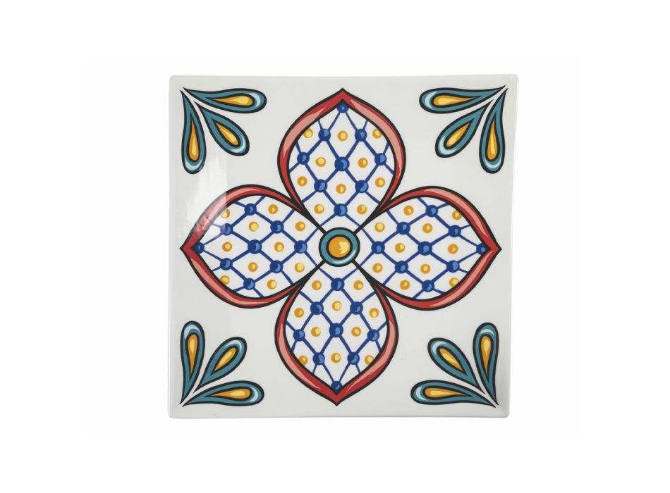 Čtvercové talíře na stůl v barevných porcelánových dekoracích 6 kusů - Iglesias Viadurini