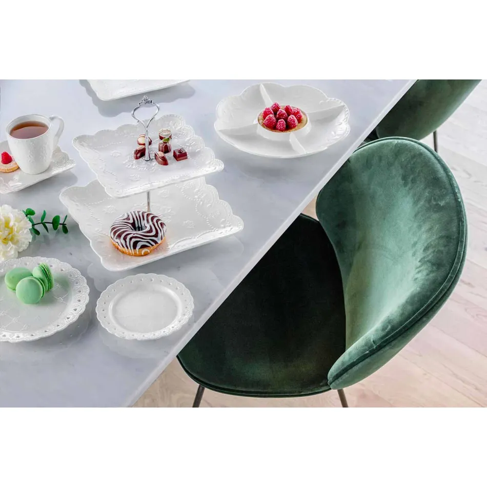 Oblíbený talíř 12 kusů v bílém porcelánu ručně zdobený - Rafiki Viadurini