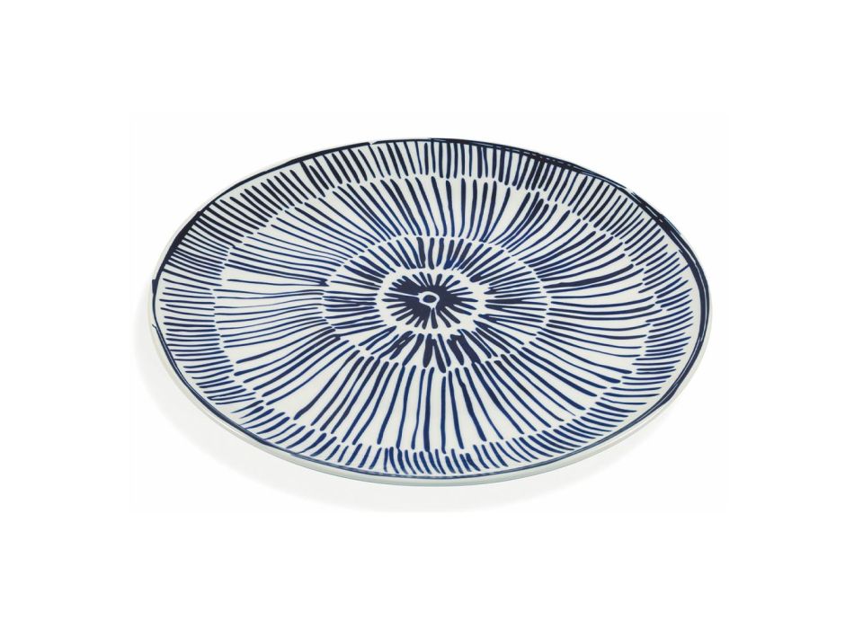 Bílý porcelánový servírovací talíř Modré podglazurové dekorace 4 kusy - Tribu