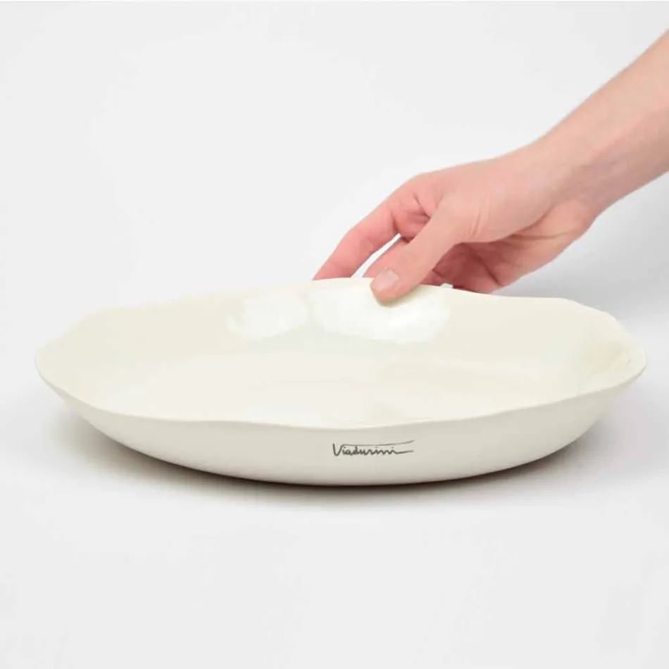 Italský luxusní bílý porcelánový kulatý servírovací talíř - Arcimaesta Viadurini