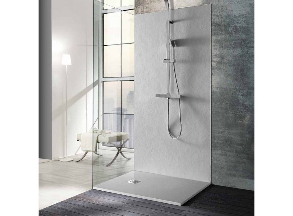 Sprchová vanička 120x90 v pryskyřici s kamenným efektem a ocelovou mřížkou - Domio Viadurini