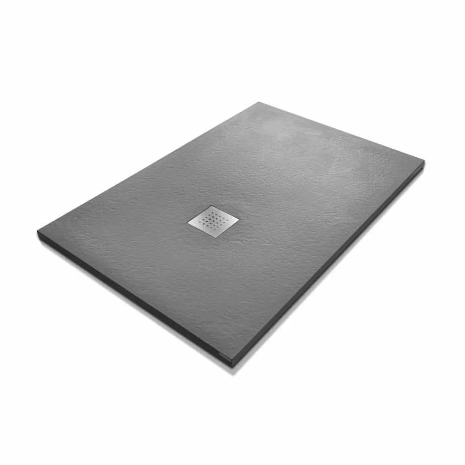 Sprchová vanička 120x90 v pryskyřici s kamenným efektem a ocelovou mřížkou - Domio Viadurini