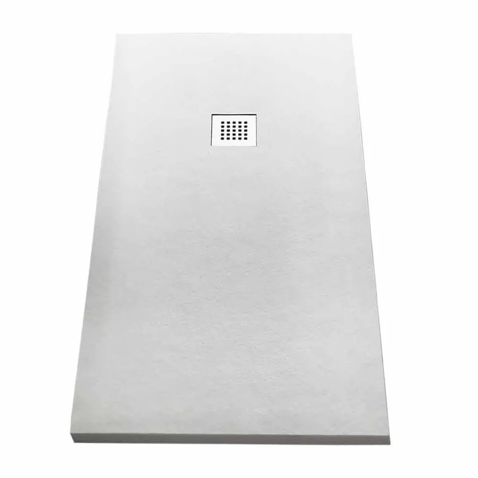 Sprchová vanička 170 x 80 v pryskyřici s kamenným efektem a ocelovou mřížkou - Domio Viadurini