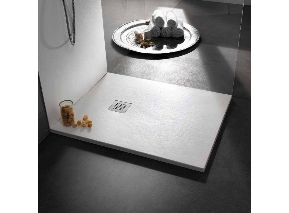 Moderní sprchová vanička 90x80 z kamene a oceli z pryskyřičného efektu - Domio Viadurini