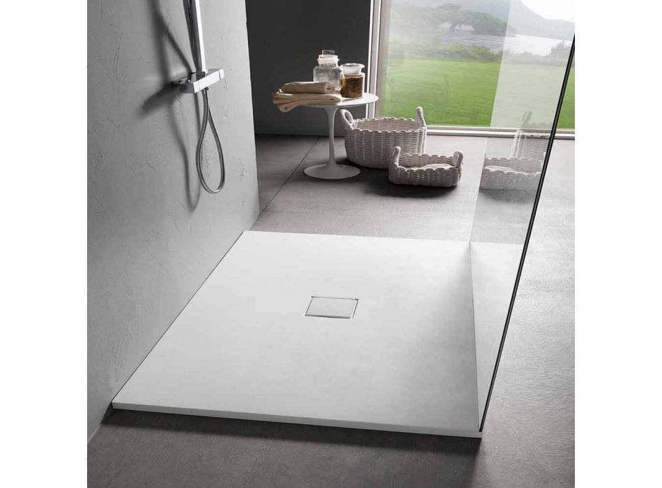 Čtvercový designový sprchový podnos 90 x 90 v sametovém efektu bílé pryskyřice - Estimo Viadurini