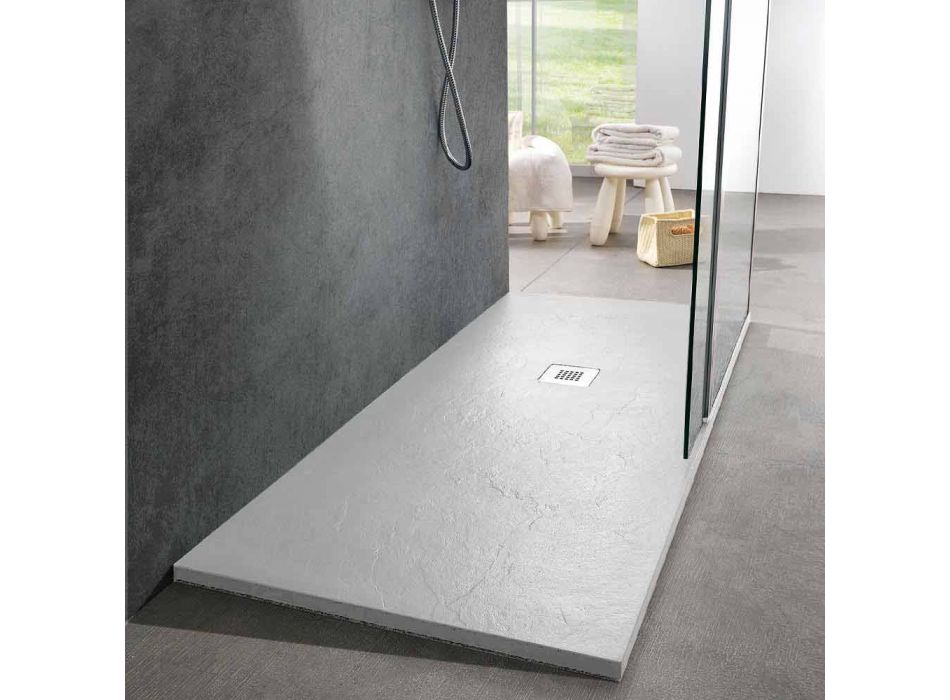Sprchová vanička z bílé pryskyřice z břidlicového efektu 170x70 moderní design - Sommo Viadurini