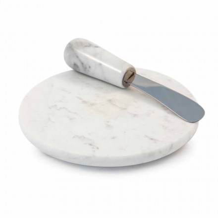 Talíř na máslo s nožem v bílém mramoru Carrara Vyrobeno v Itálii - Donni Viadurini