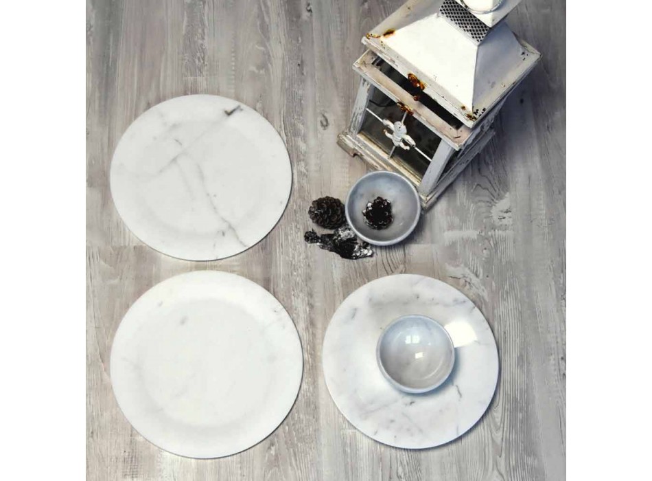 Plochý talíř v lesklém bílém sochařském mramoru designu Made in Italy - Brandy Viadurini