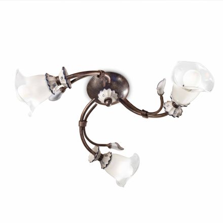Květinová stropní lampa 3 Lights Artisan ze skla, železa a keramiky - Vicenza Viadurini