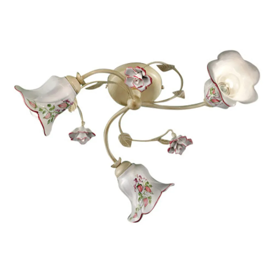 Stropní svítidlo 3 světla Kovové a keramické ručně malované červený drát - Pisa Viadurini