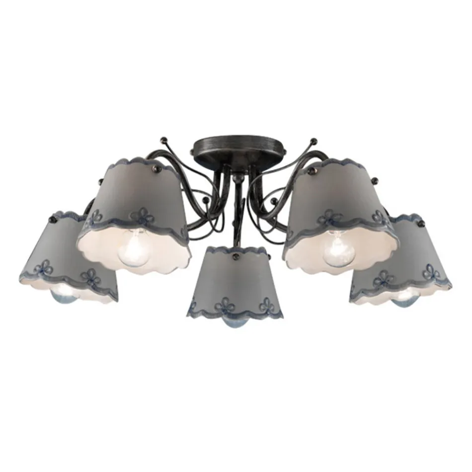 Stropní svítidlo se 3 nebo 5 světly v ručně malované keramické výšivce - Ravenna Viadurini