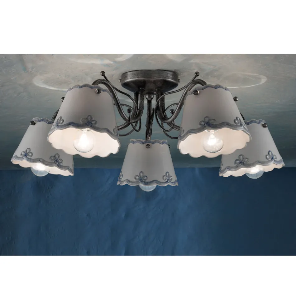 Stropní svítidlo se 3 nebo 5 světly v ručně malované keramické výšivce - Ravenna Viadurini