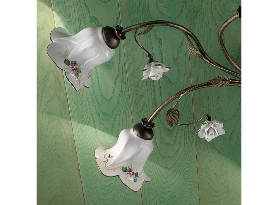 Stropní lampa 6 světel z keramiky Artisan se zdobenými růžemi - Pisa Viadurini