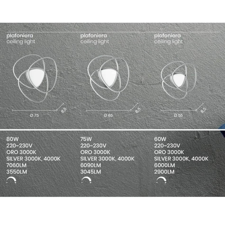 Stropní LED nástěnné svítidlo ve zlatém nebo stříbrném provedení - Rosella Viadurini
