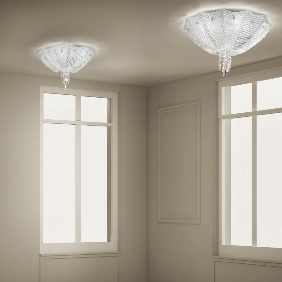 Ručně vyráběná stropní lampa z benátského skla a kovu Made in Italy - Fabiana Viadurini