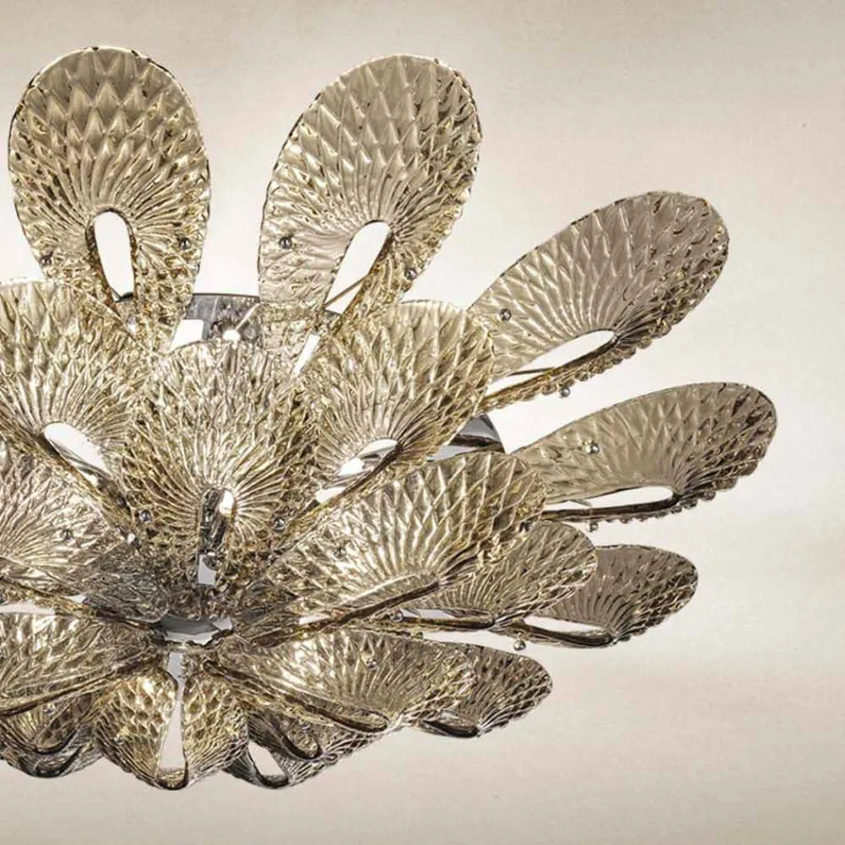 Řemeslná stropní lampa v kouřovém benátském skle, vyrobená v Itálii - Minos Viadurini