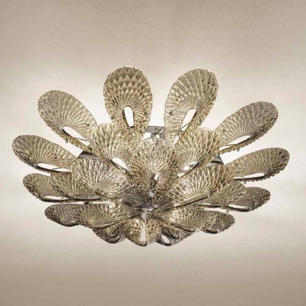 Řemeslná stropní lampa v kouřovém benátském skle, vyrobená v Itálii - Minos Viadurini