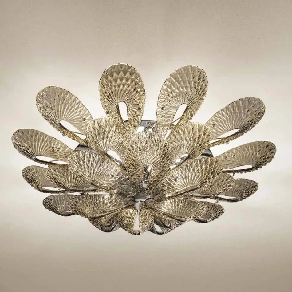 Řemeslná stropní lampa v kouřovém benátském skle, vyrobená v Itálii - Minos Viadurini