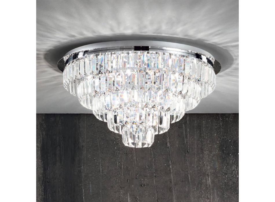 Klasická stropní lampa ve stříbrném kovu a křišťálové přívěsky - Jerome Viadurini