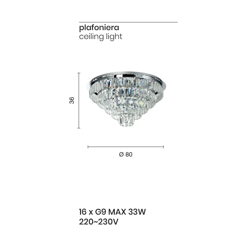 Klasická stropní lampa ve stříbrném kovu a křišťálové přívěsky - Jerome Viadurini