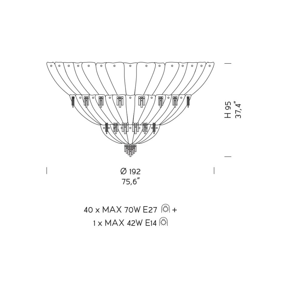Klasické stropní svítidlo z benátského skla a kovu Made in Italy - Fabiana Viadurini