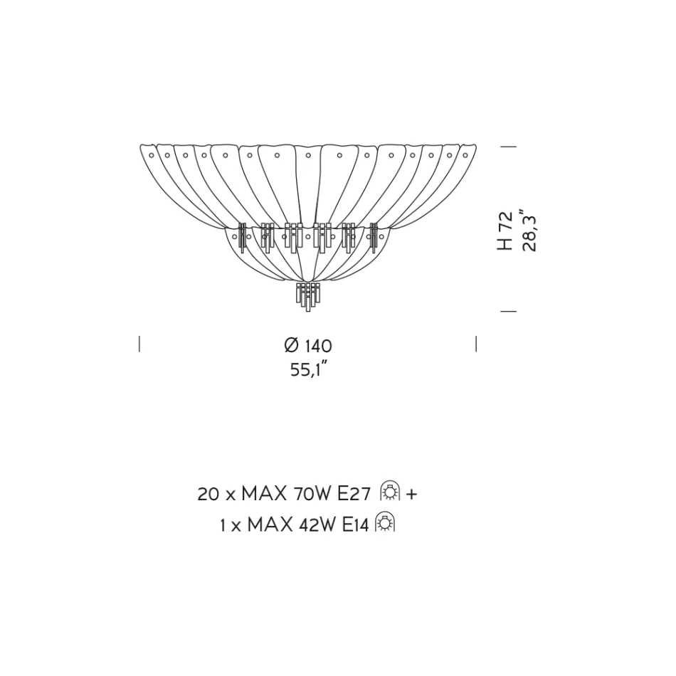 Klasické stropní svítidlo z benátského skla a kovu Made in Italy - Fabiana Viadurini