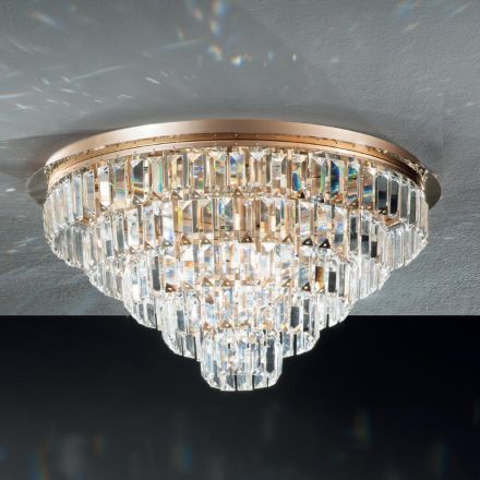 Klasická zlatá kovová stropní lampa a luxusní křišťálové přívěsky - Jerome Viadurini