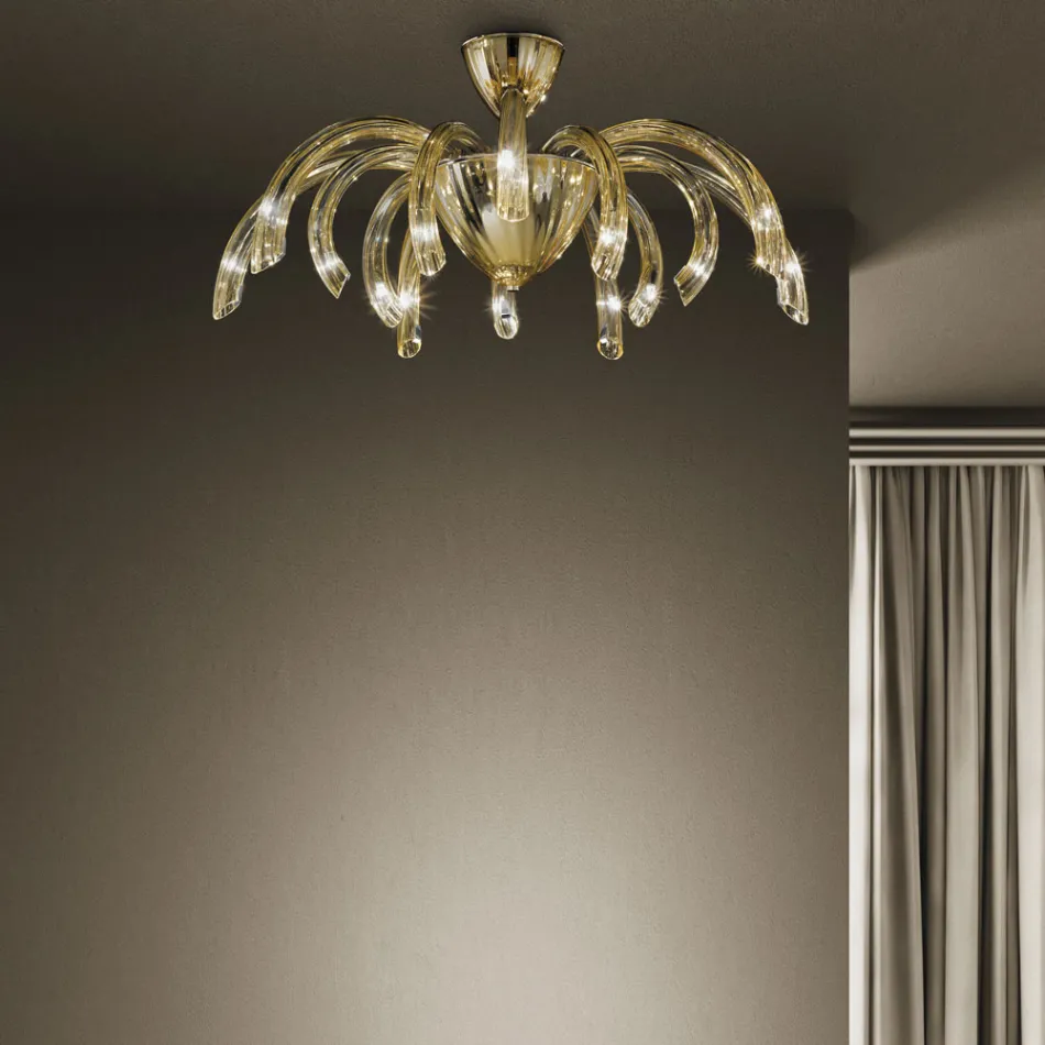 Stropní lampa z benátského skla a kovu ručně vyrobená v Itálii - Jason Viadurini