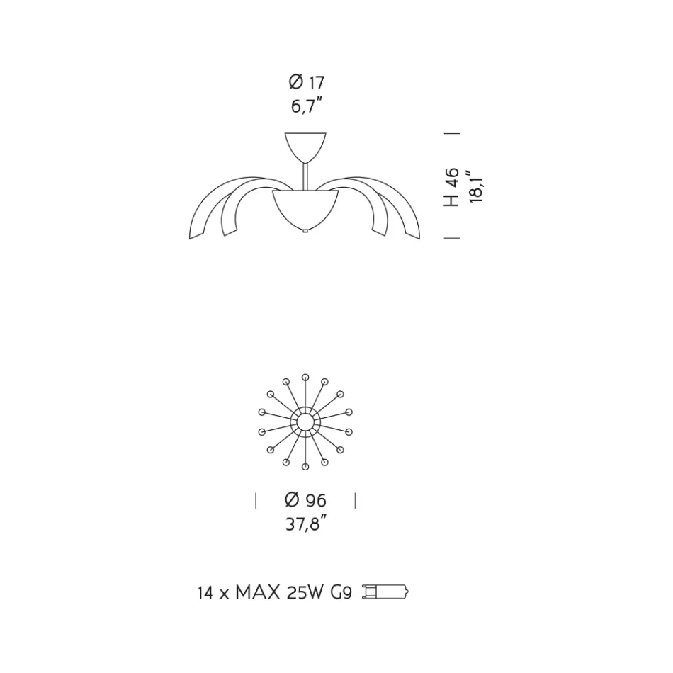 Stropní lampa z benátského skla a kovu ručně vyrobená v Itálii - Jason Viadurini