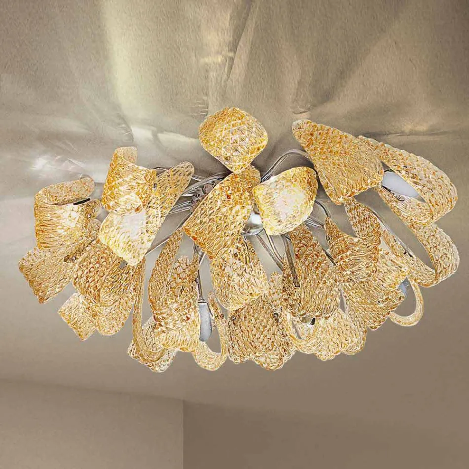 Stropní lampa z benátského skla a kovu, ručně vyráběná v Itálii - Diamonique Viadurini