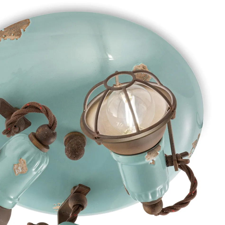 Průmyslové stropní svítidlo 3 bodová svítidla ze železa a ručně vyráběné keramiky - loft Viadurini