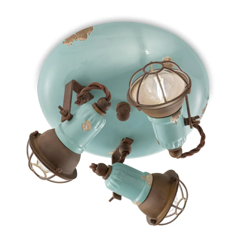 Průmyslové stropní svítidlo 3 bodová svítidla ze železa a ručně vyráběné keramiky - loft Viadurini