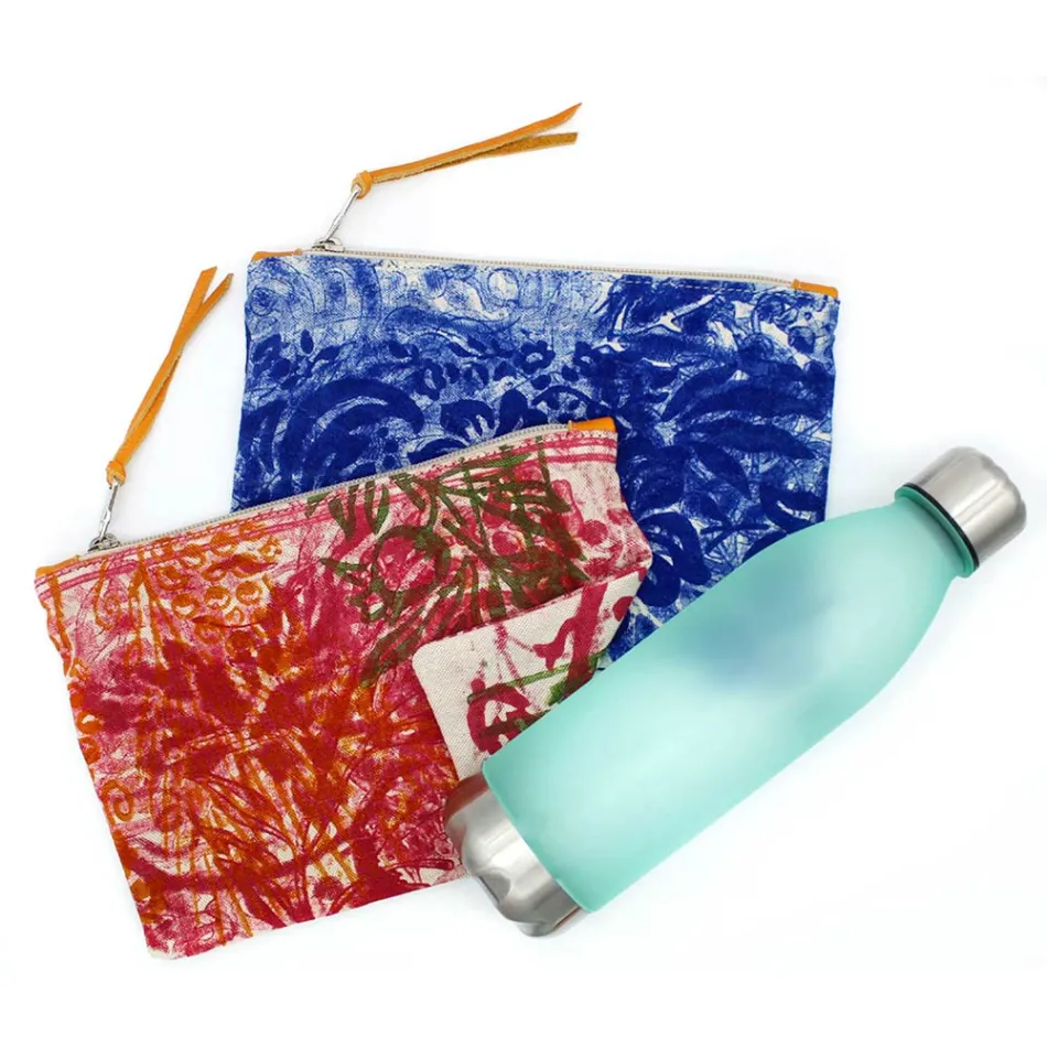 Umělecká ručně tištěná spojková taška, jedinečný kus z bavlny, 2 kusy – Viadurini od Marchi Viadurini