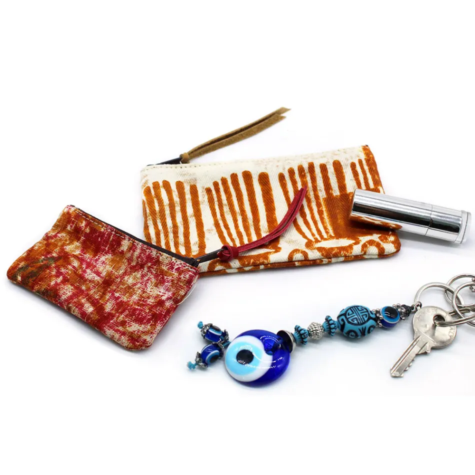 Umělecká ručně tištěná spojková taška, jedinečný kus z bavlny, 2 kusy - Viadurini od Marchi Viadurini