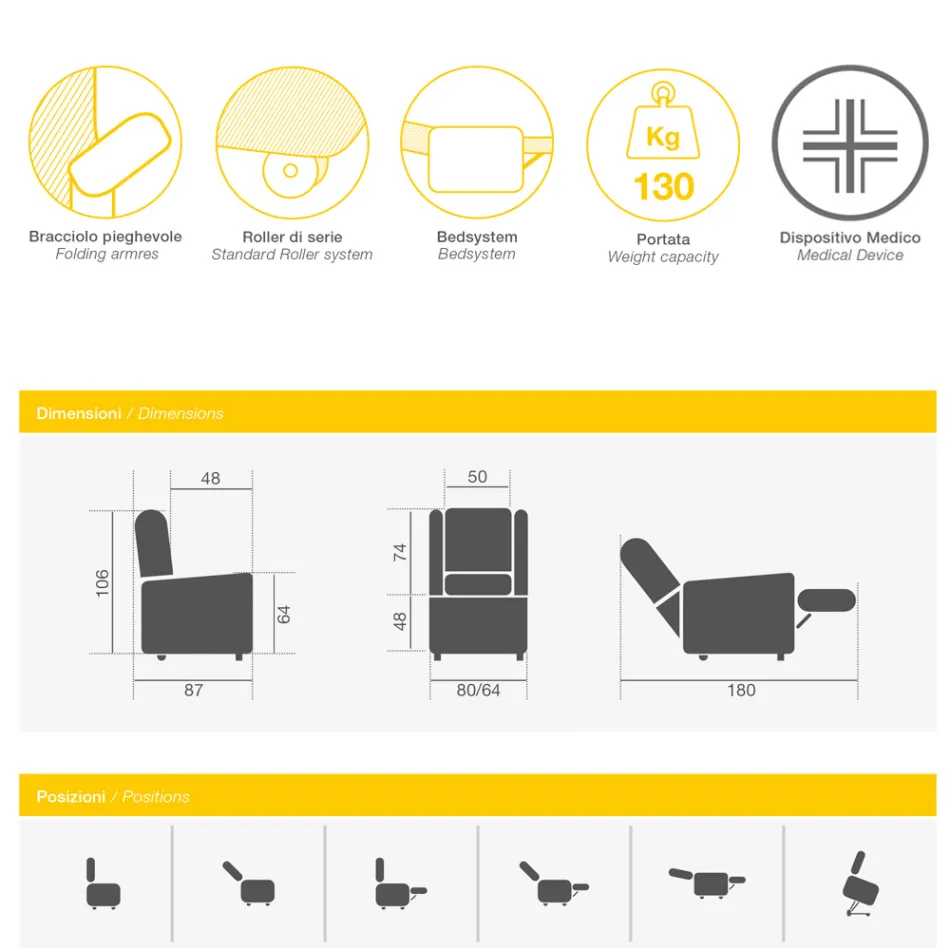 Zvedací křeslo se 2 motory a funkcemi zvedání/relaxace/postele Made in Italy – Giorgia Viadurini